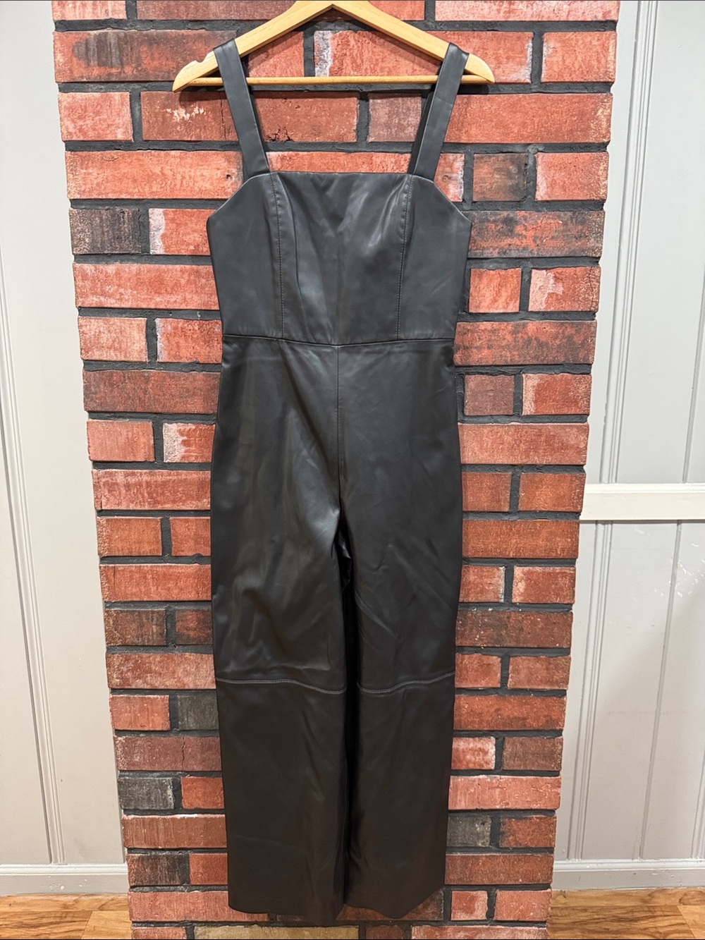 Alice + Olivia Avelina Black Vegan Leather Wide Leg Jumpsuit